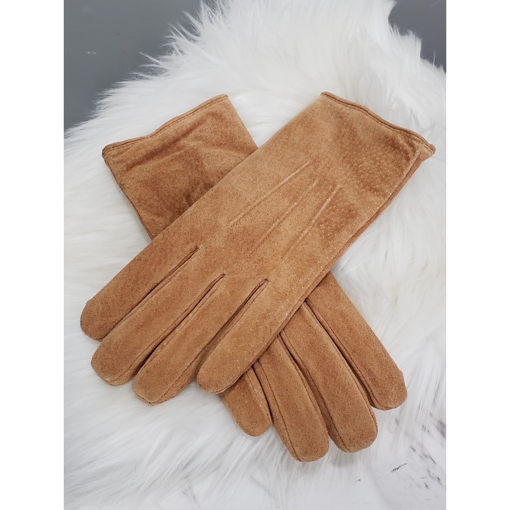 Vintage Camel Leather Camel Tan Aris Isotoner Fleece Line Leather Gloves Driving